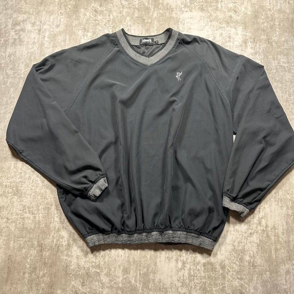 Vintage 90s Ashworth Golf Windbreaker Made in USA Men XL Black V-Neck Pullover